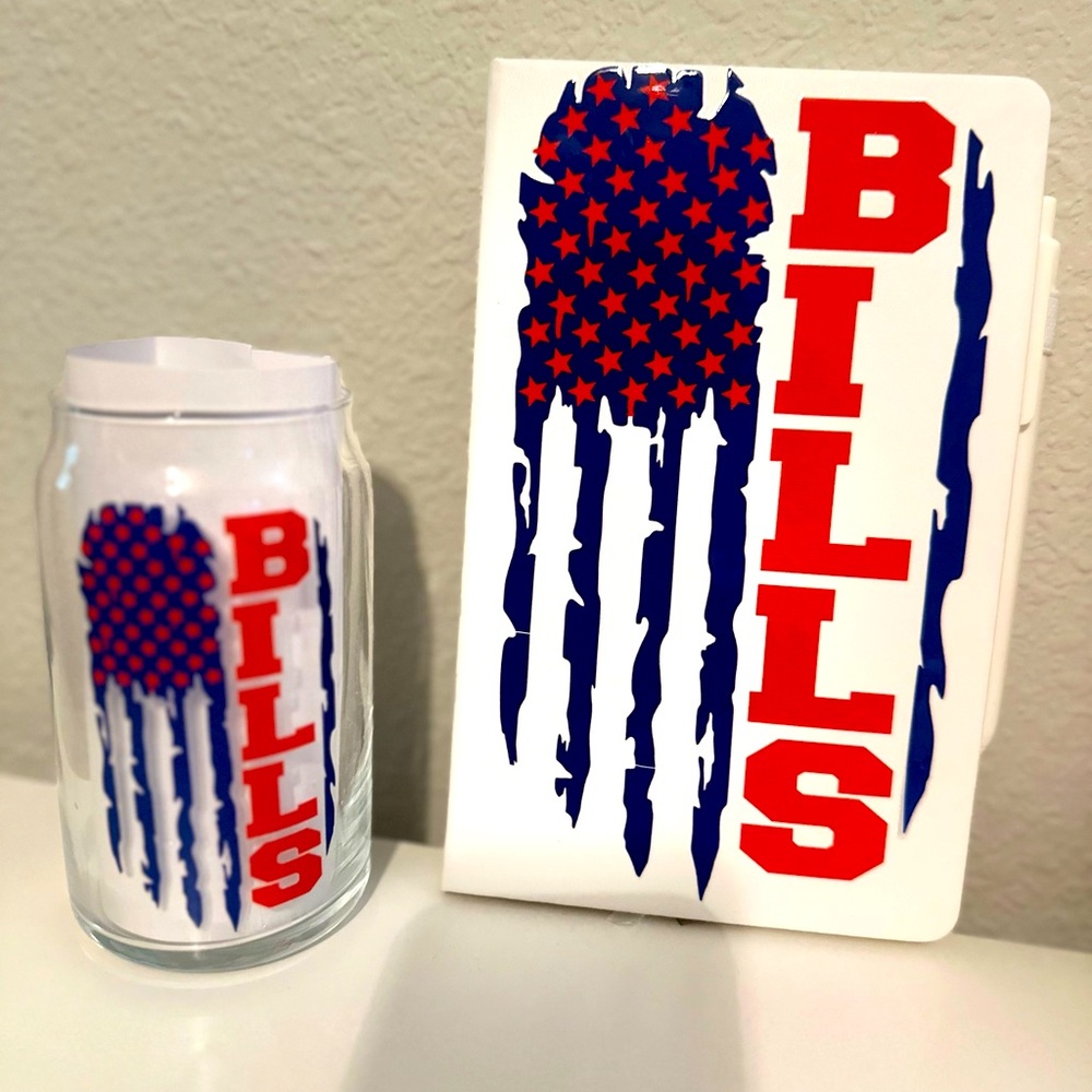 Buffalo bills journal with matching beer can cup